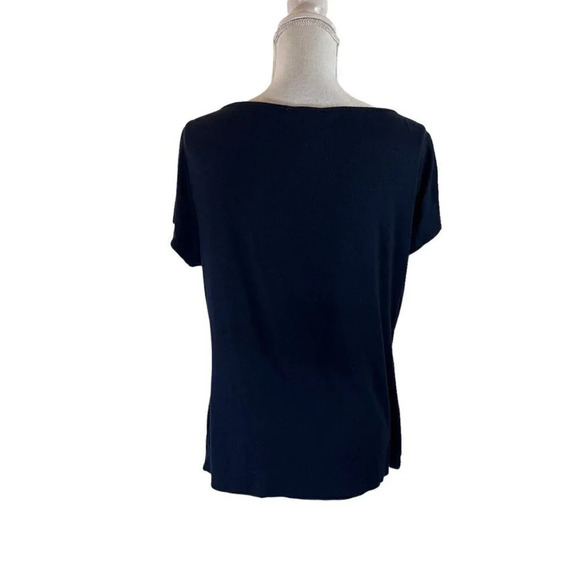 Carmen Marc Valvo Navy Blue Top XL Cutout Neckline Short Sleeve Stretch Knit - Picture 3 of 7